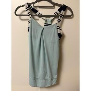 Lululemon Rest Less Tank Top Blue Built In Bra Size 4 Aquamarine/Cadet Blue